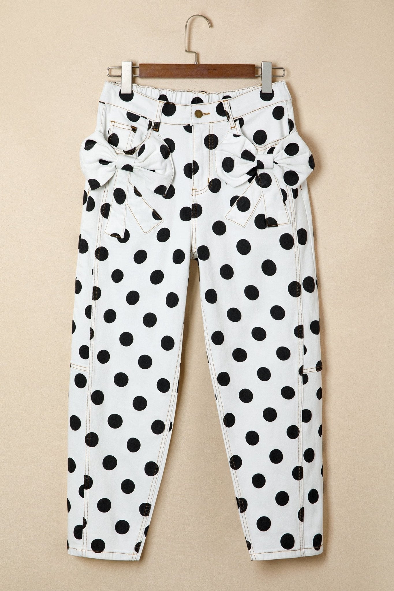 Polka Dot Denim Bow Pocket Barrel Leg Jeans - Rooted & Reckless Co.