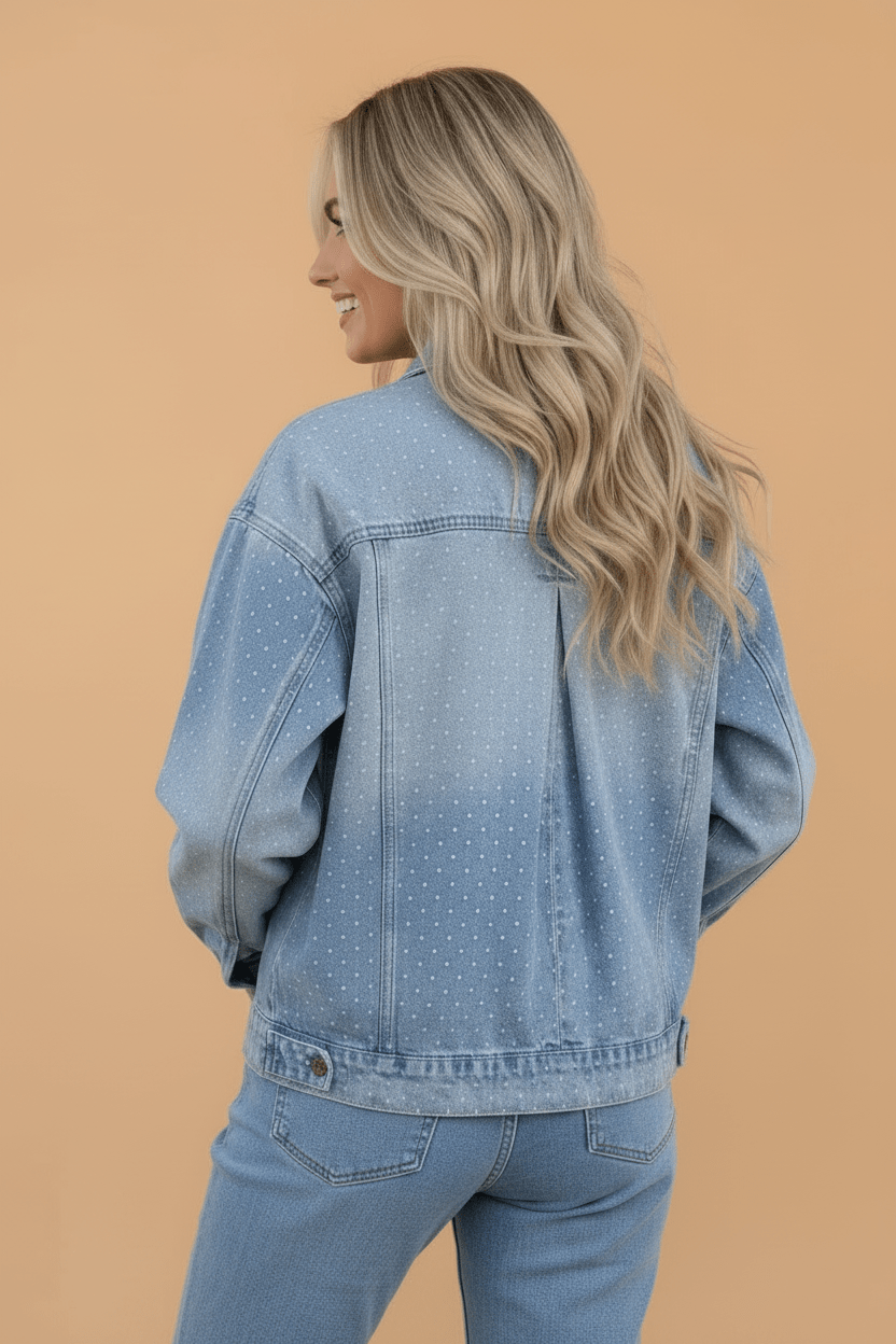 Polka Dot Denim Chest Pocket Collared Jacket - Rooted & Reckless Co.