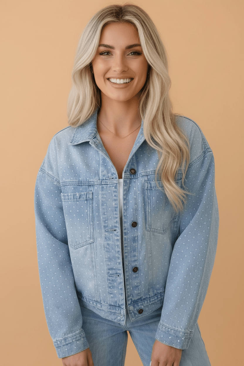 Polka Dot Denim Chest Pocket Collared Jacket - Rooted & Reckless Co.