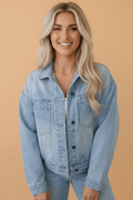 Polka Dot Denim Chest Pocket Collared Jacket - Rooted & Reckless Co.