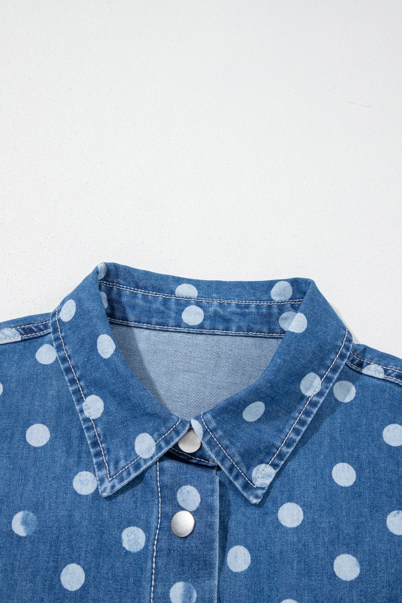 Polka Dot Denim Collared Button Up Jacket - Rooted & Reckless Co.