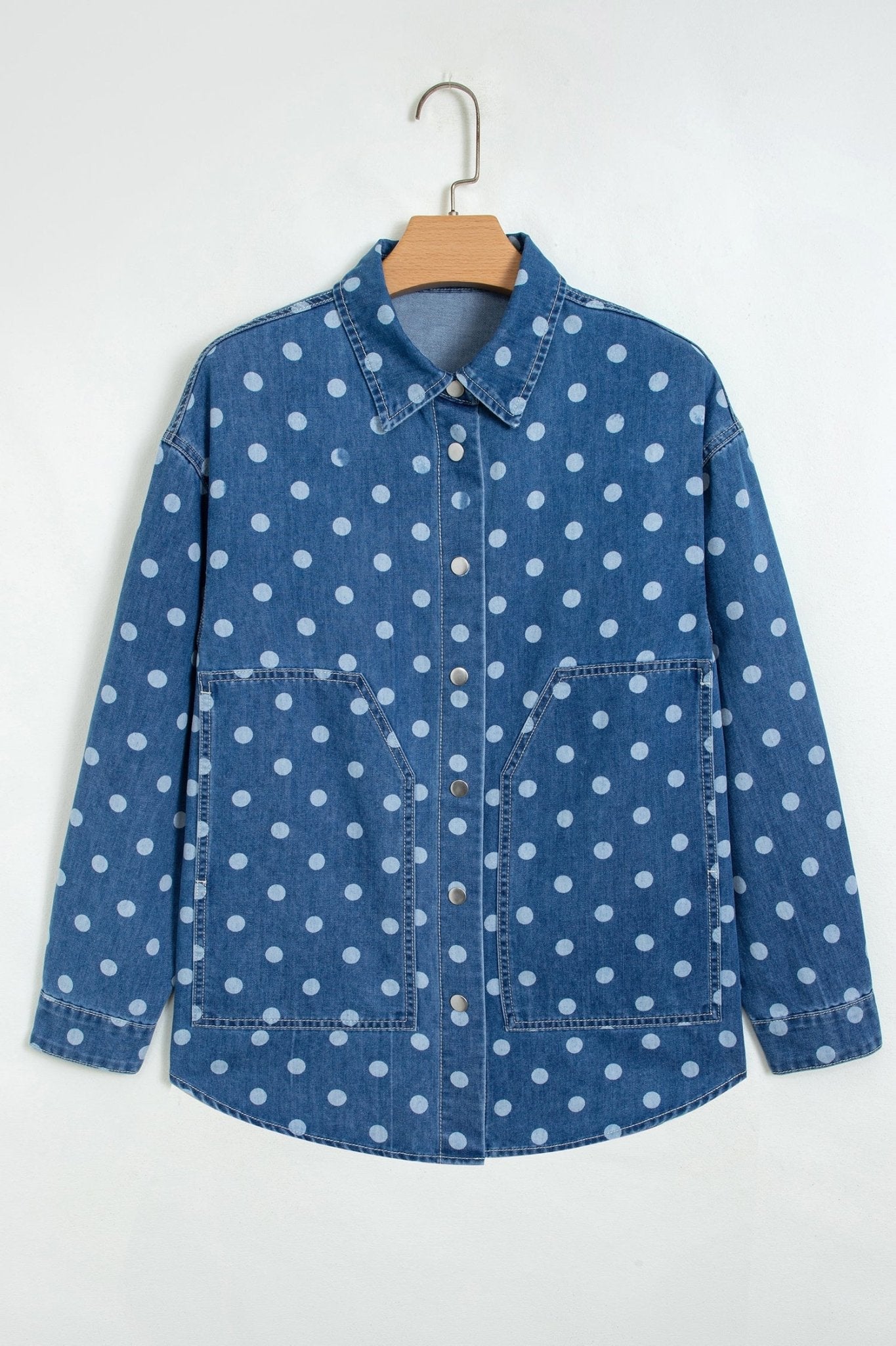 Polka Dot Denim Collared Button Up Jacket - Rooted & Reckless Co.