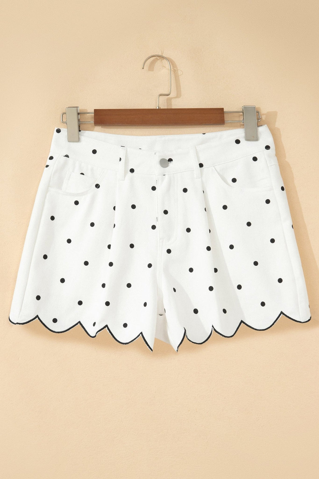 Polka Dot Denim Embroidered Scallop Hem Shorts - Rooted & Reckless Co.
