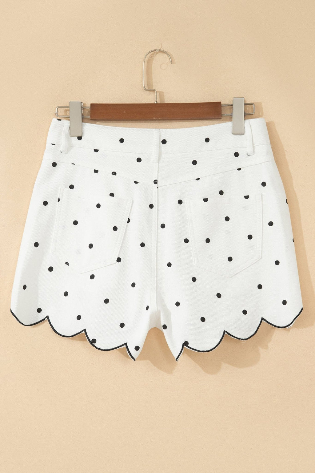 Polka Dot Denim Embroidered Scallop Hem Shorts - Rooted & Reckless Co.