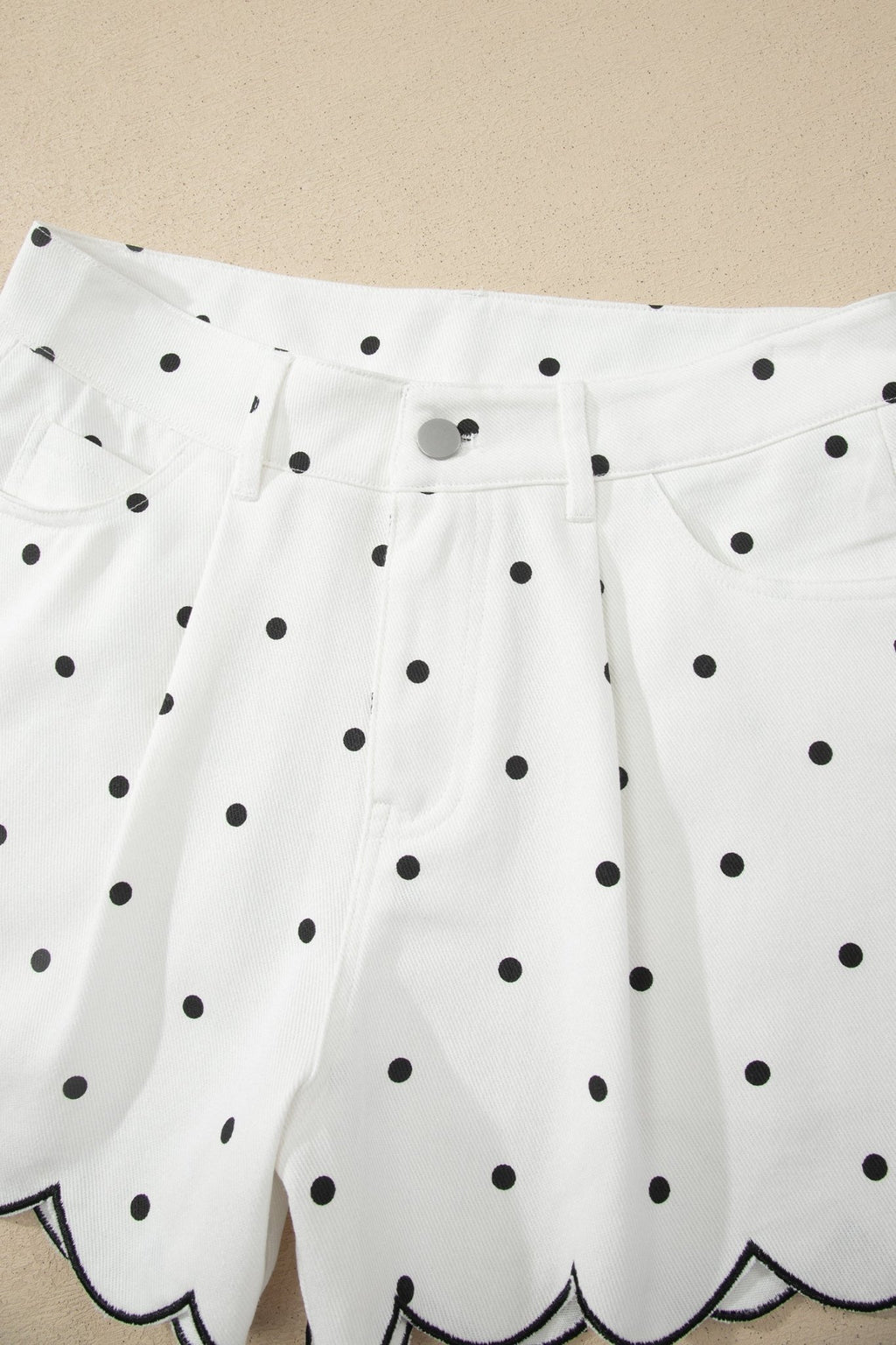 Polka Dot Denim Embroidered Scallop Hem Shorts - Rooted & Reckless Co.