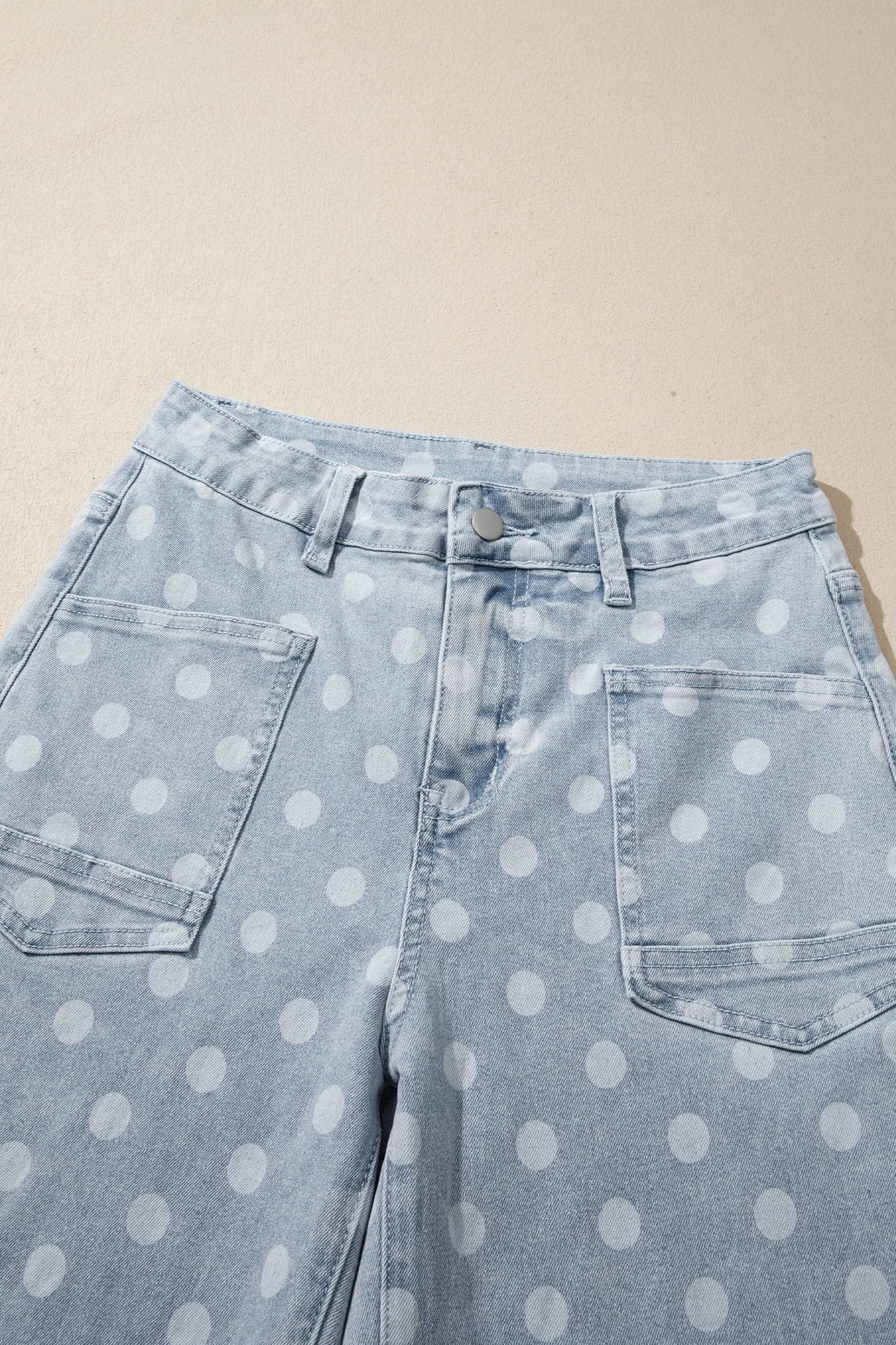 Polka Dot Denim Raw Hem Barrel Jeans - Rooted & Reckless Co.