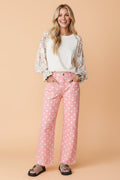 Polka Dot Denim Raw Hem Barrel Jeans - Rooted & Reckless Co.