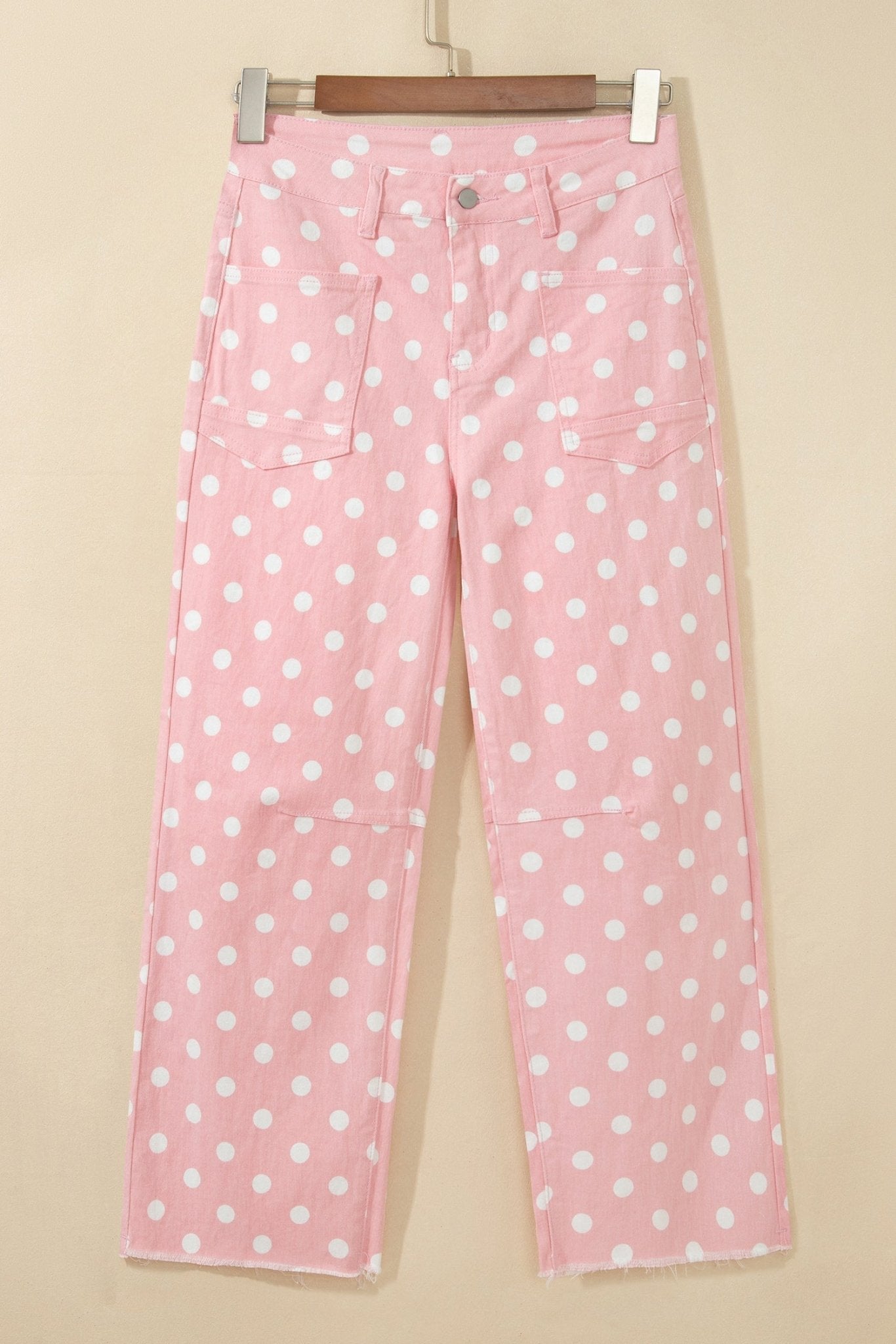 Polka Dot Denim Raw Hem Barrel Jeans - Rooted & Reckless Co.
