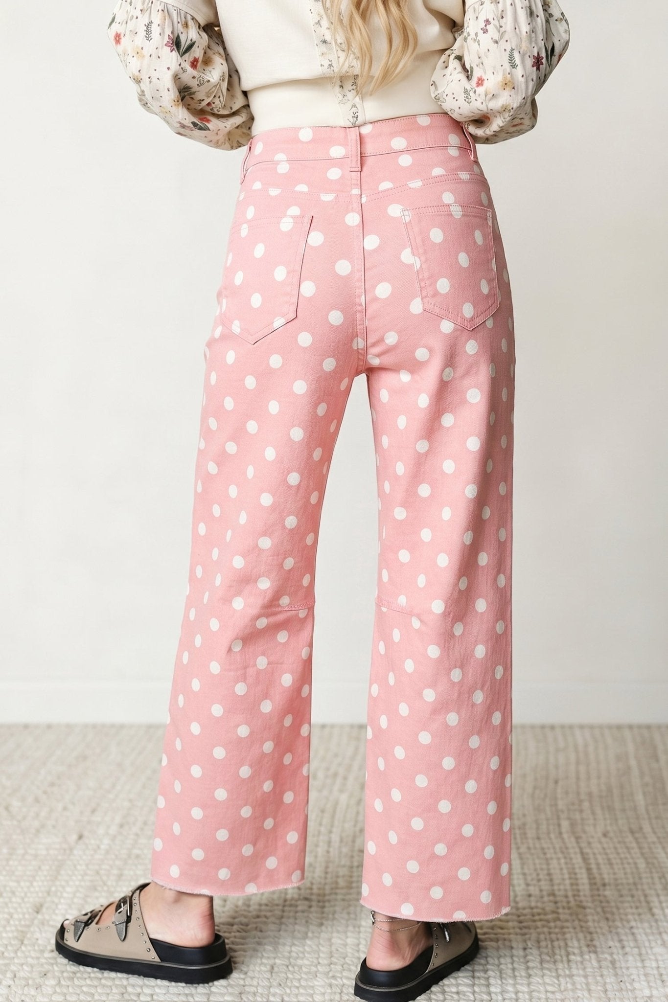 Polka Dot Denim Raw Hem Barrel Jeans - Rooted & Reckless Co.