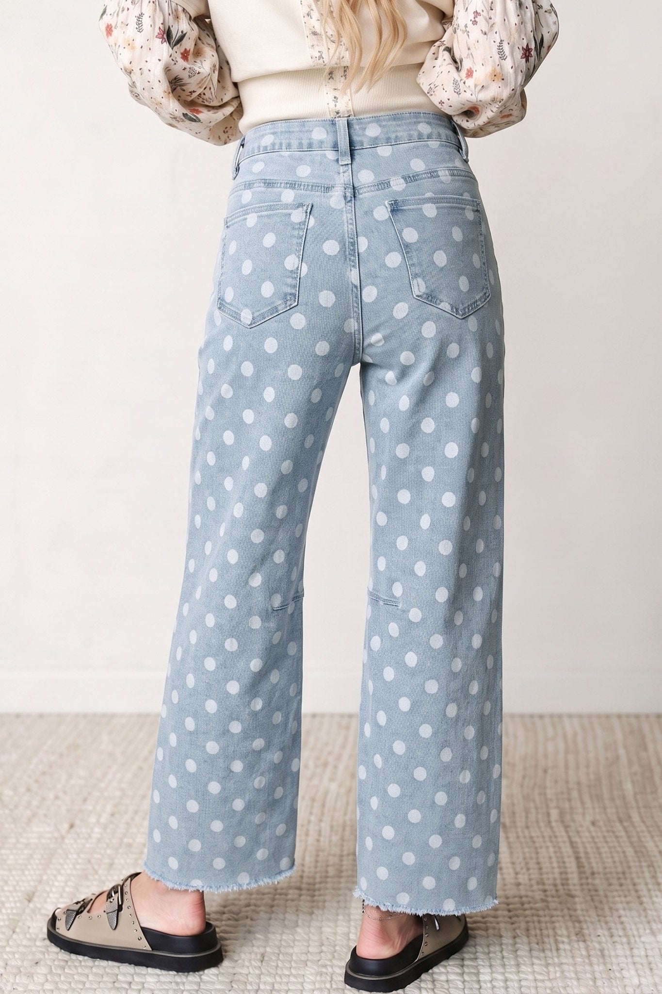 Polka Dot Denim Raw Hem Barrel Jeans - Rooted & Reckless Co.