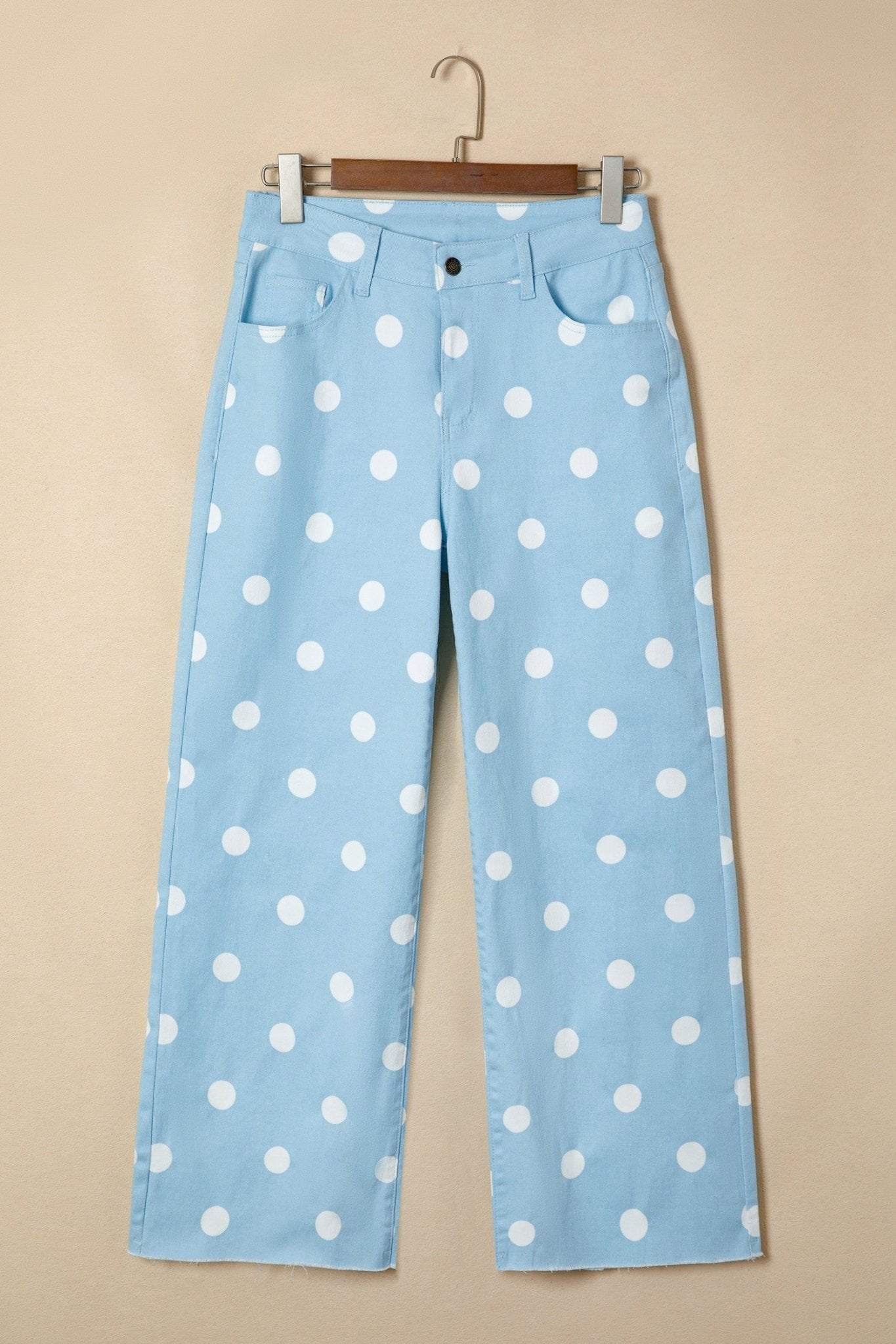 Polka Dot Denim Raw Hem High Waist Jeans - Rooted & Reckless Co.