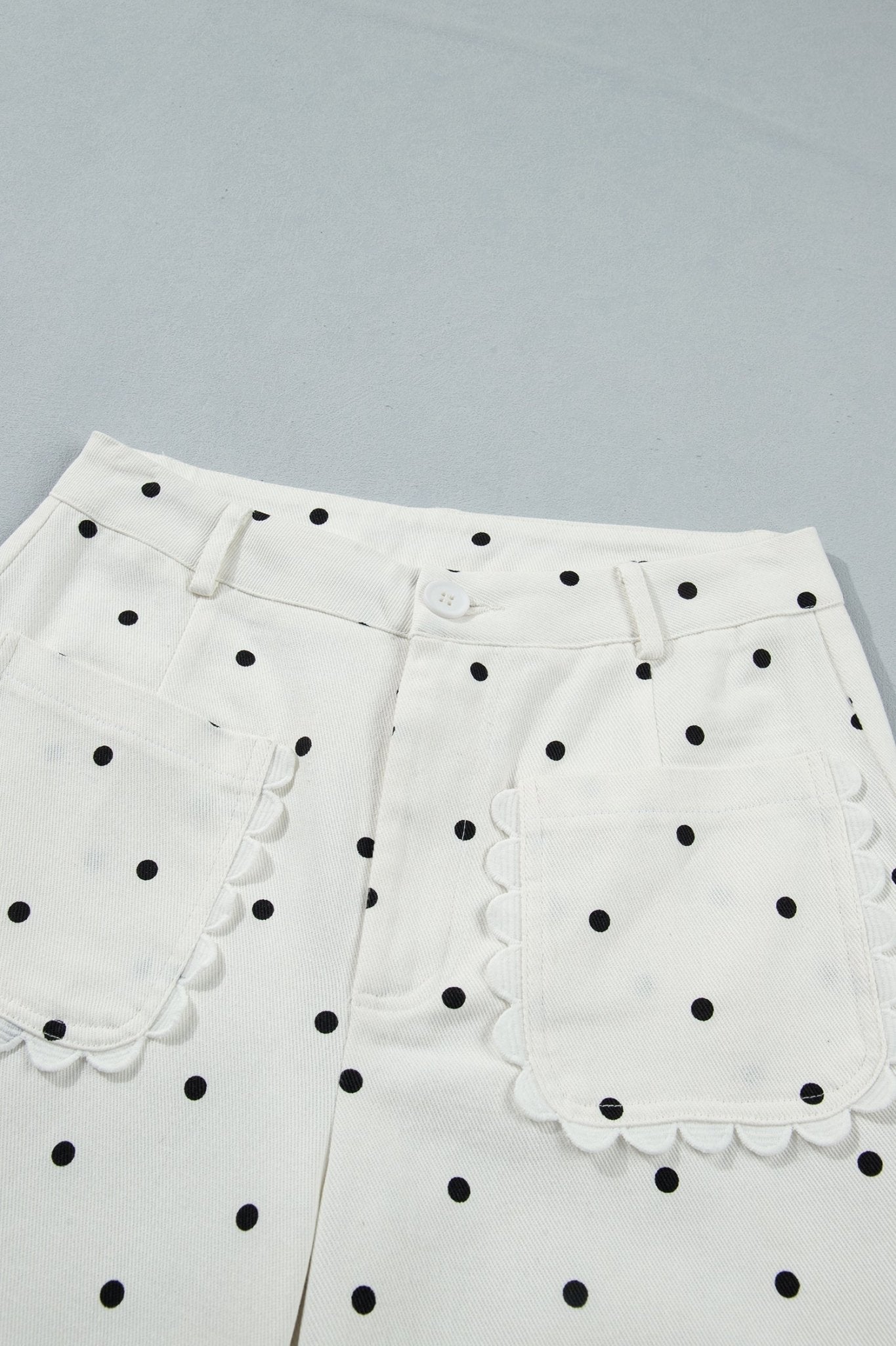 Polka Dot Denim Scalloped Patch Pocket Pants - Rooted & Reckless Co.