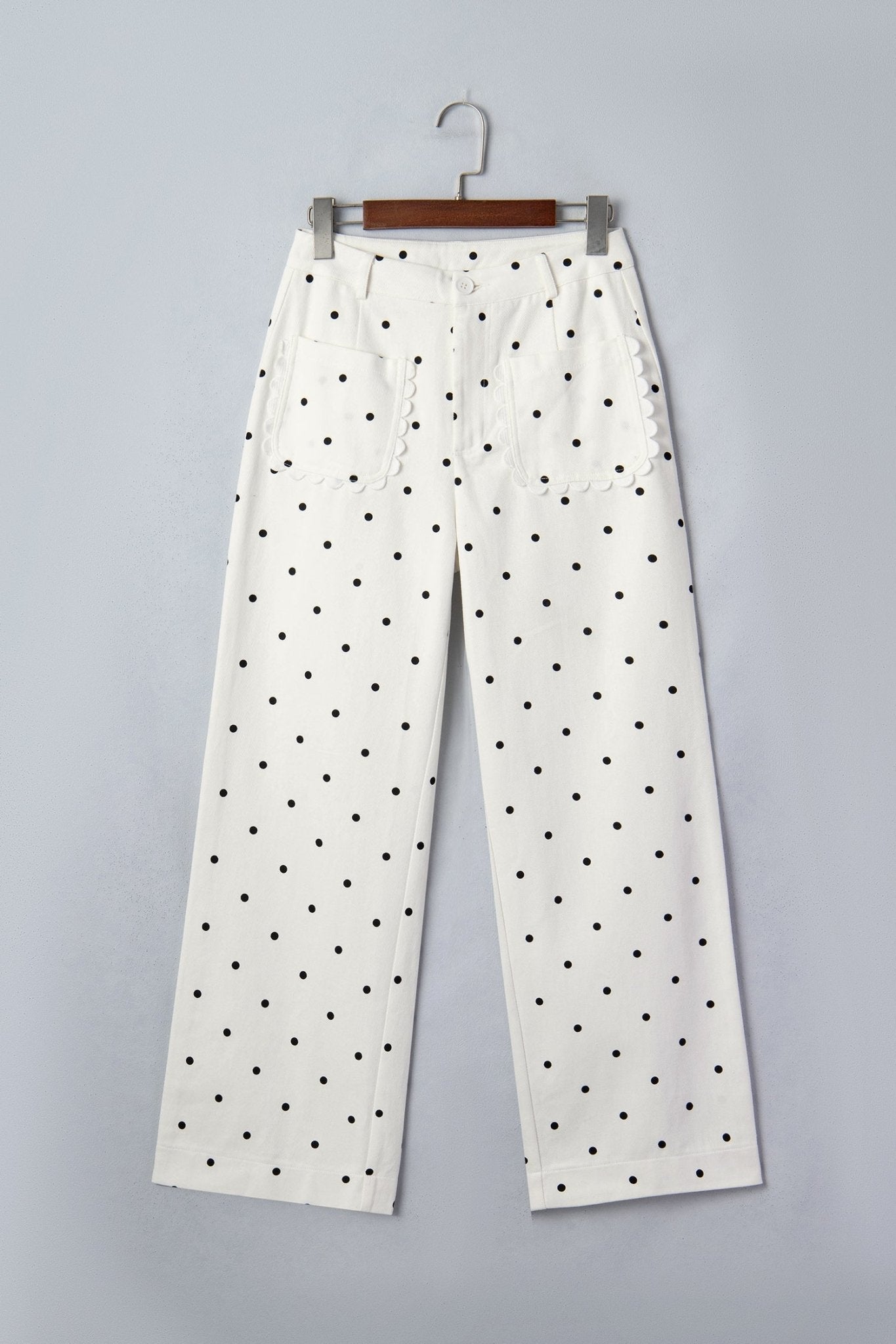Polka Dot Denim Scalloped Patch Pocket Pants - Rooted & Reckless Co.