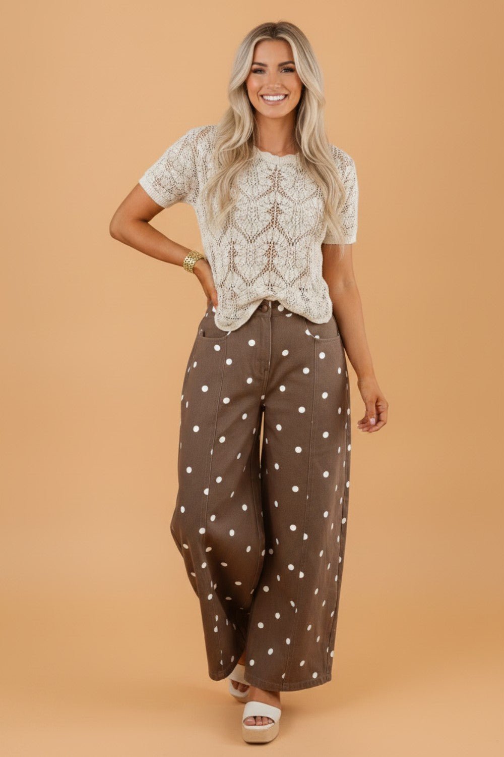 Polka Dot Denim Tailored Seam Barrel Leg Jeans - Rooted & Reckless Co.