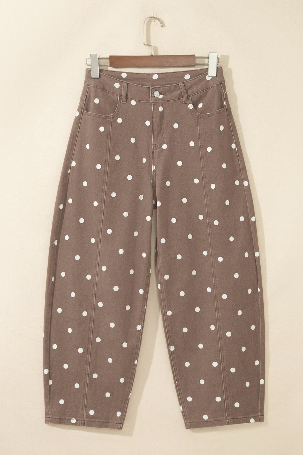 Polka Dot Denim Tailored Seam Barrel Leg Jeans - Rooted & Reckless Co.