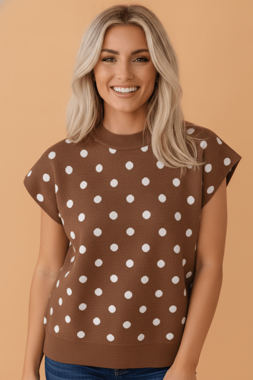 Polka Dot Dolman Short Sleeve Knit Top - Rooted & Reckless Co.