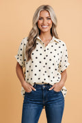 Polka Dot Dolman Sleeve Buttoned Shirt - Rooted & Reckless Co.