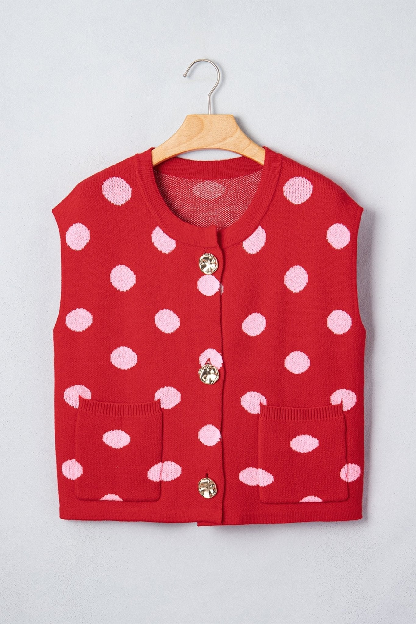 Polka Dot Drop Shoulder Buttoned Knit Vest - Rooted & Reckless Co.