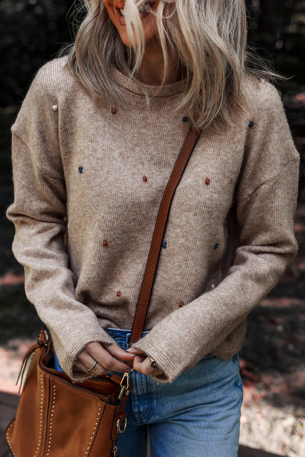 Polka Dot Drop Shoulder Sweater - Rooted & Reckless Co.