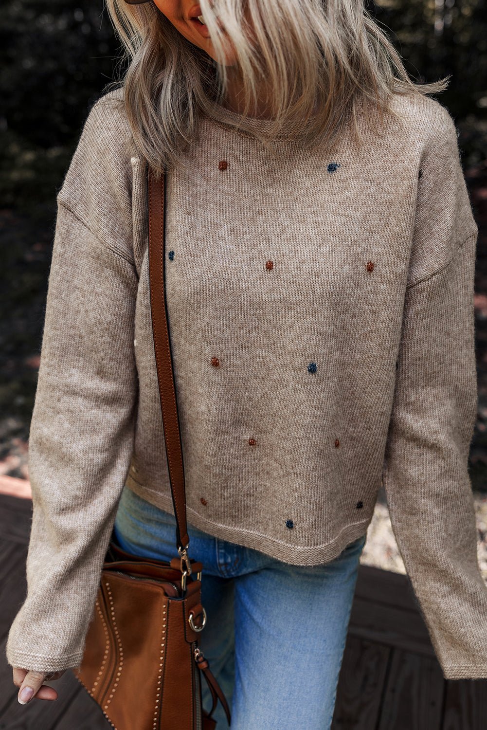 Polka Dot Drop Shoulder Sweater - Rooted & Reckless Co.