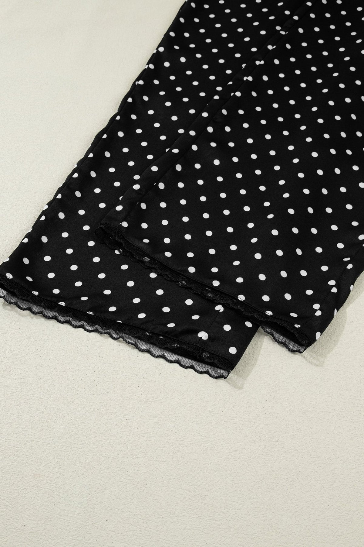 Polka Dot Elastic Waist Lace Hem Pants - Rooted & Reckless Co.