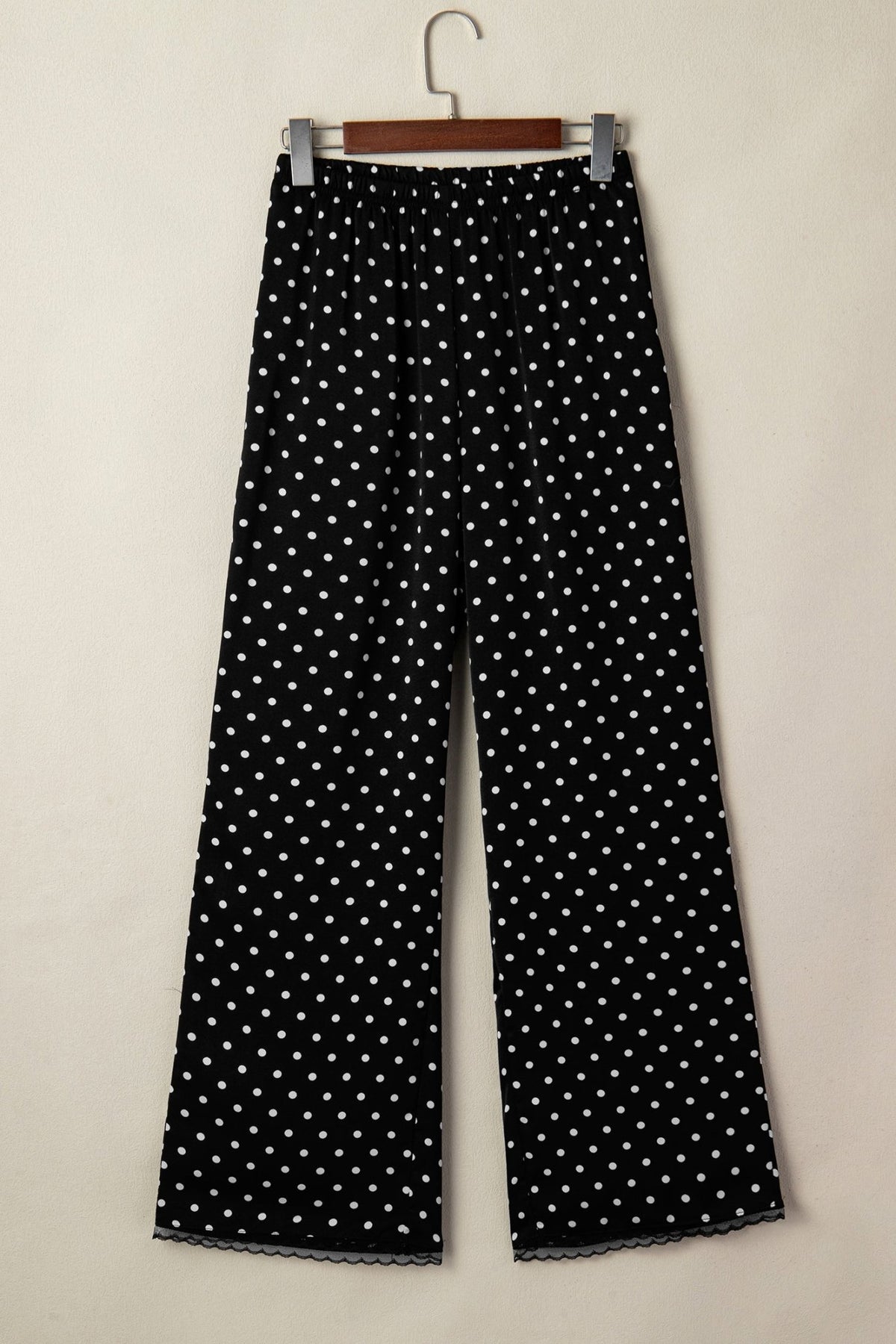 Polka Dot Elastic Waist Lace Hem Pants - Rooted & Reckless Co.