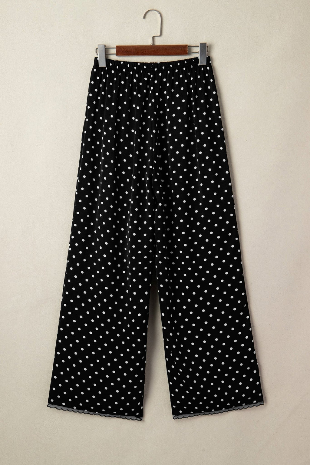 Polka Dot Elastic Waist Lace Hem Pants - Rooted & Reckless Co.