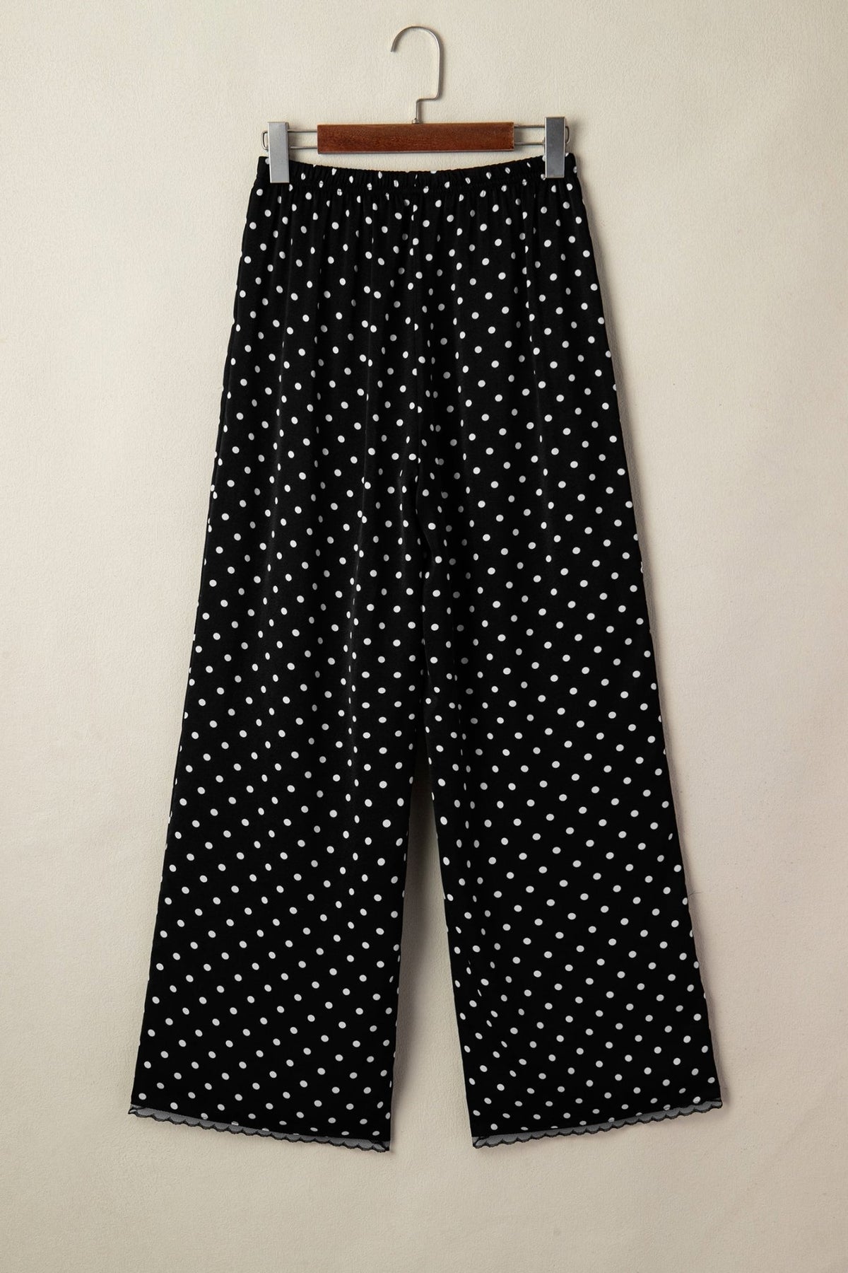 Polka Dot Elastic Waist Lace Hem Pants - Rooted & Reckless Co.