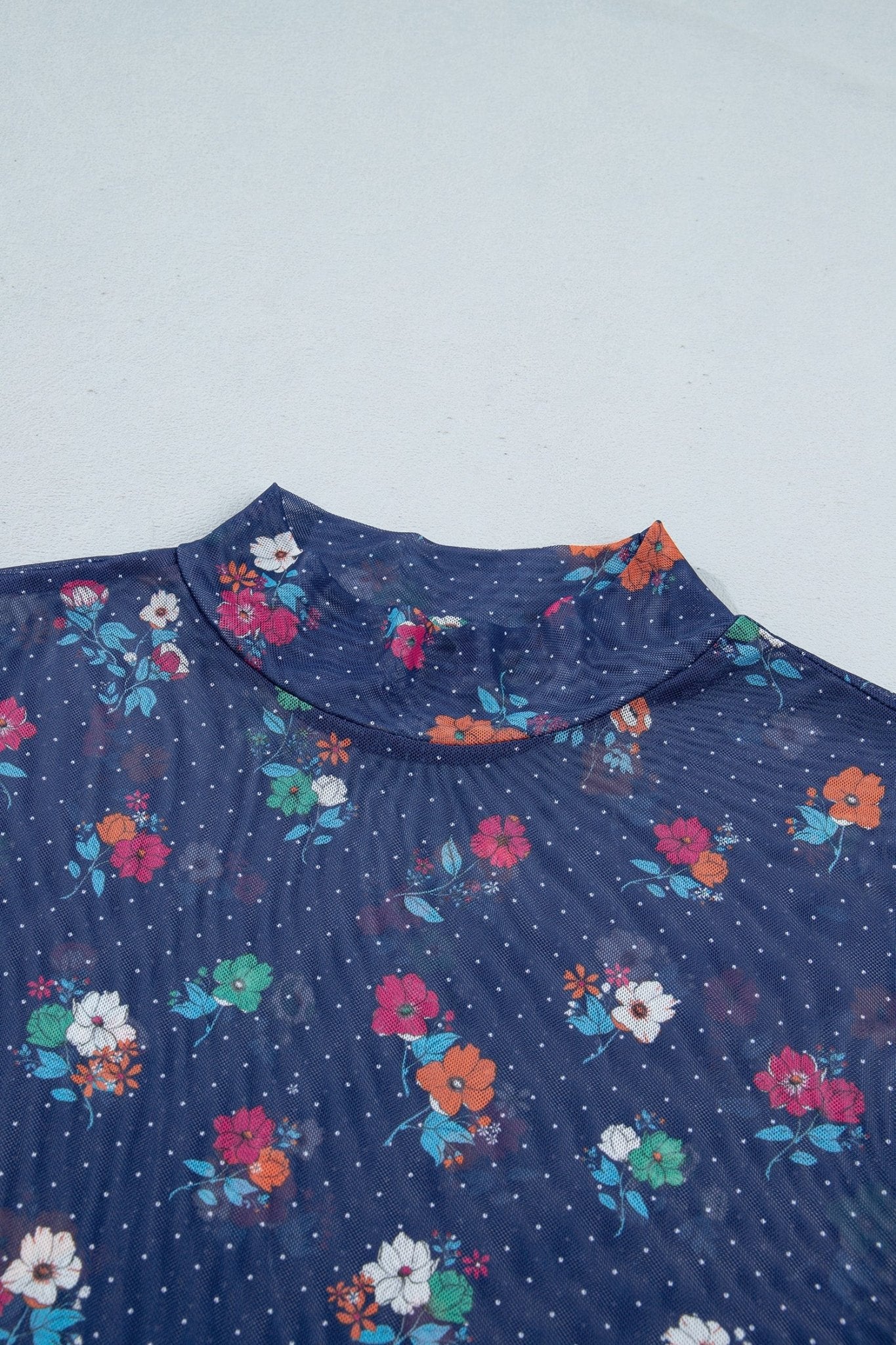 Polka Dot Floral Mesh Lettuce Trim Long Sleeve Top - Rooted & Reckless Co.