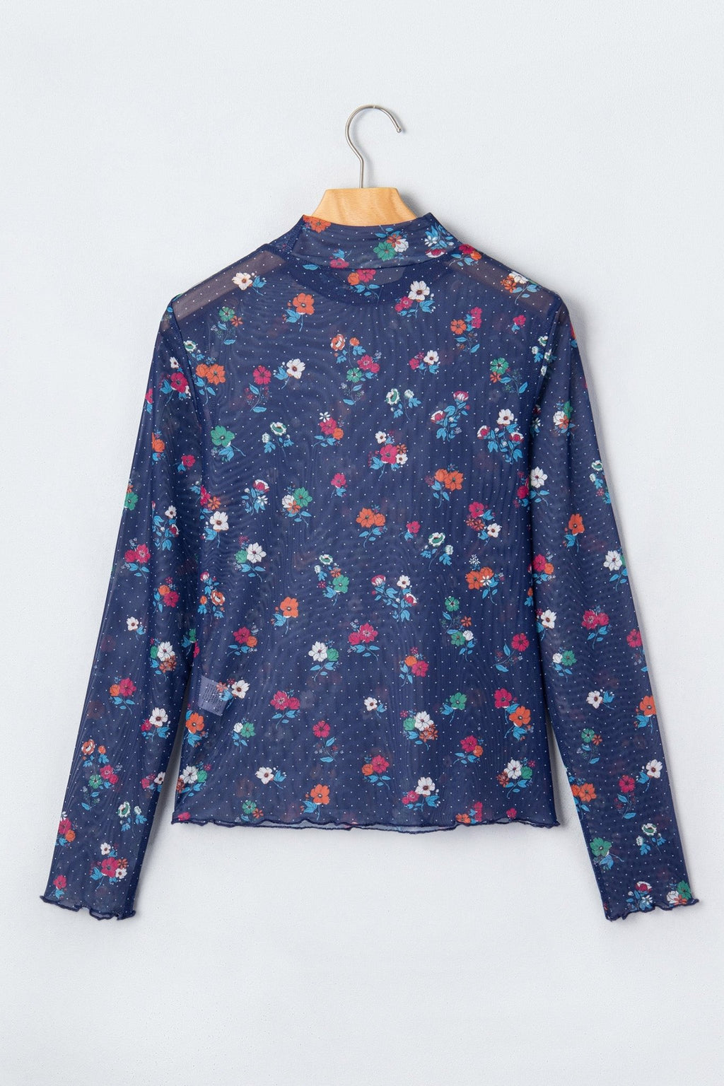 Polka Dot Floral Mesh Lettuce Trim Long Sleeve Top - Rooted & Reckless Co.