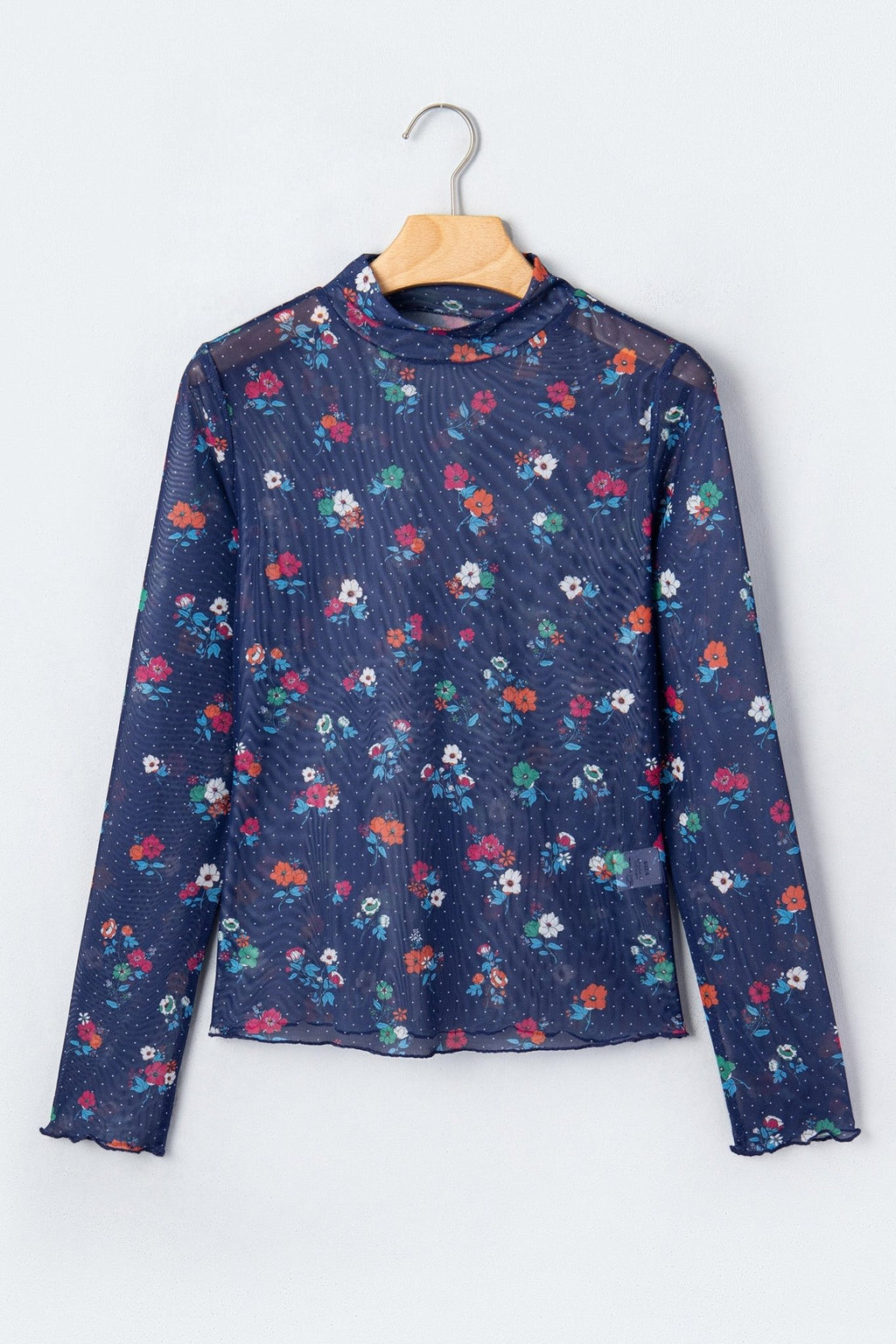 Polka Dot Floral Mesh Lettuce Trim Long Sleeve Top - Rooted & Reckless Co.