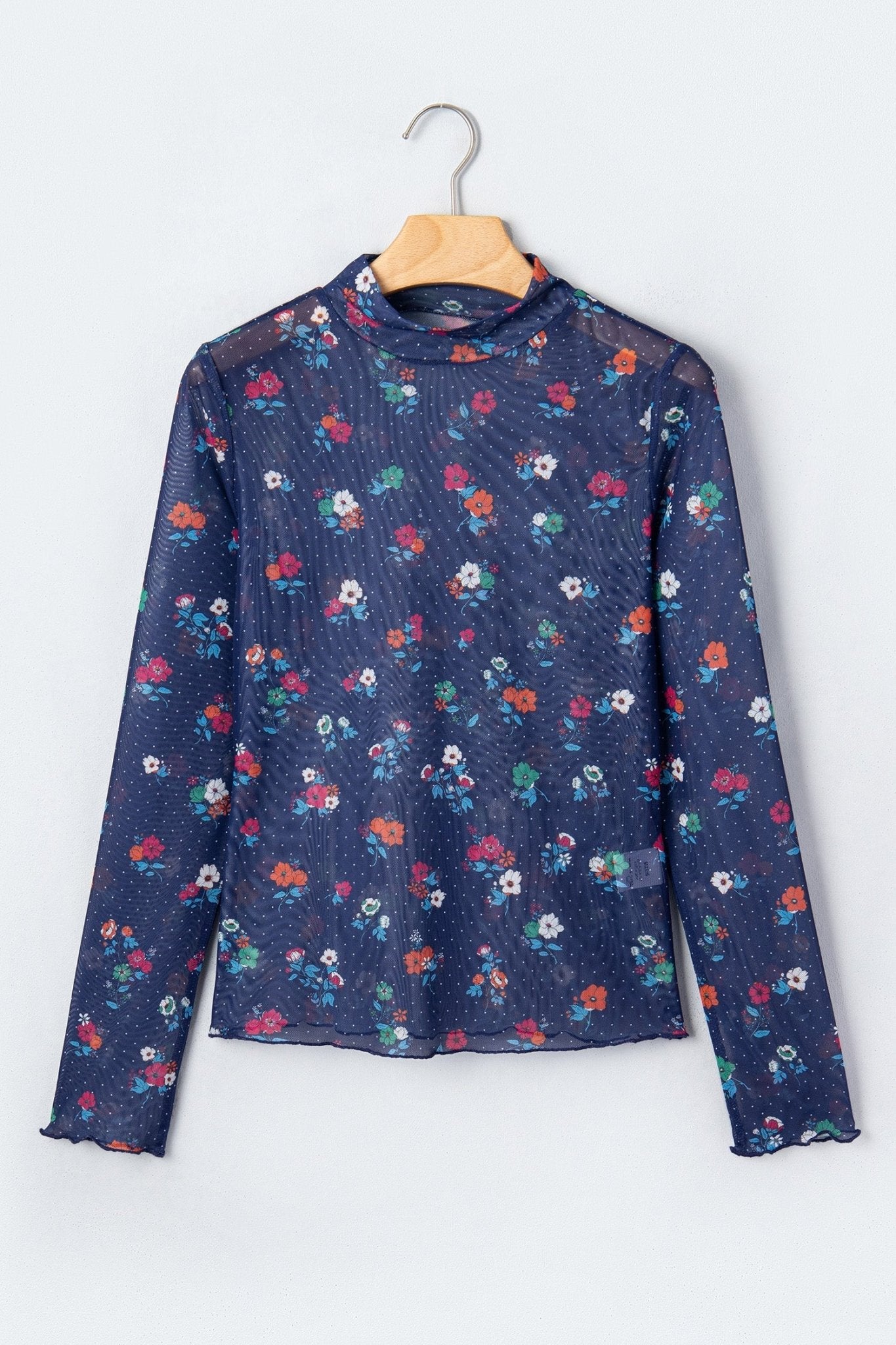 Polka Dot Floral Mesh Lettuce Trim Long Sleeve Top - Rooted & Reckless Co.