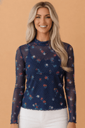 Polka Dot Floral Mesh Lettuce Trim Long Sleeve Top - Rooted & Reckless Co.