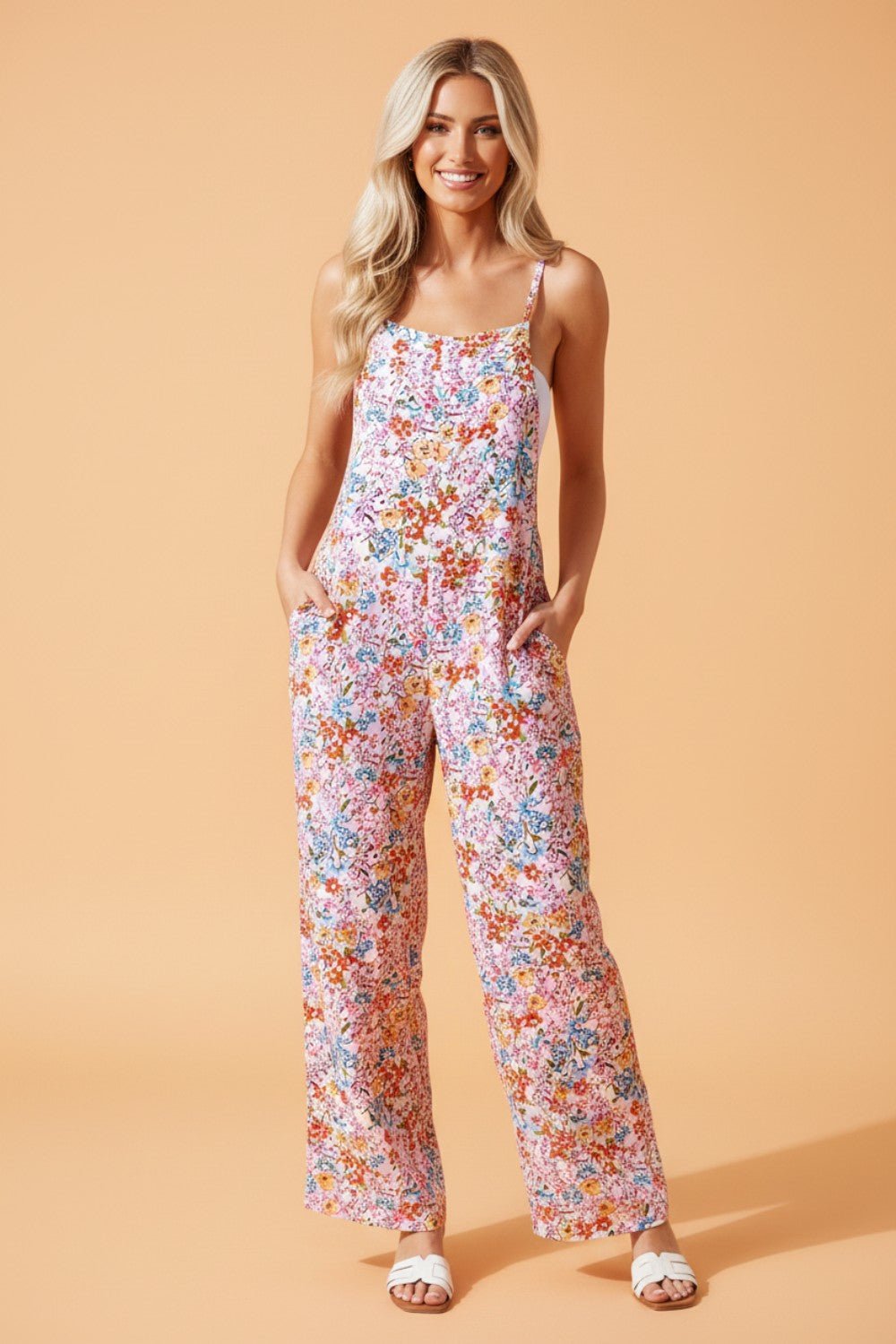 Polka Dot & Floral Spaghetti Strap Jumpsuit - Rooted & Reckless Co.