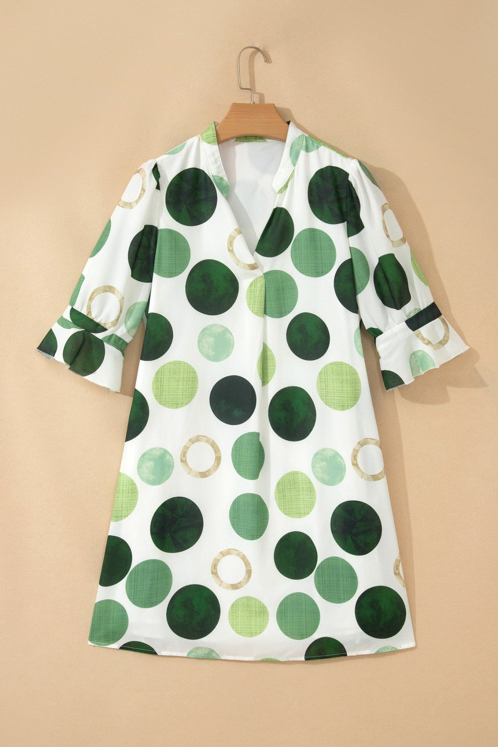 Polka Dot Flounced 3/4 Sleeve Mini Dress - Rooted & Reckless Co.