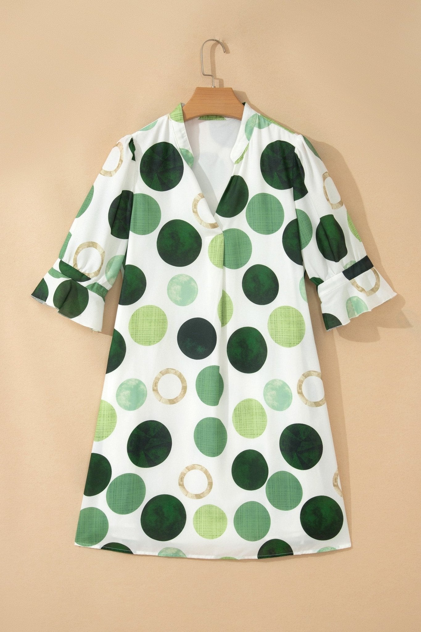 Polka Dot Flounced 3/4 Sleeve Mini Dress - Rooted & Reckless Co.