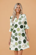 Polka Dot Flounced 3/4 Sleeve Mini Dress - Rooted & Reckless Co.