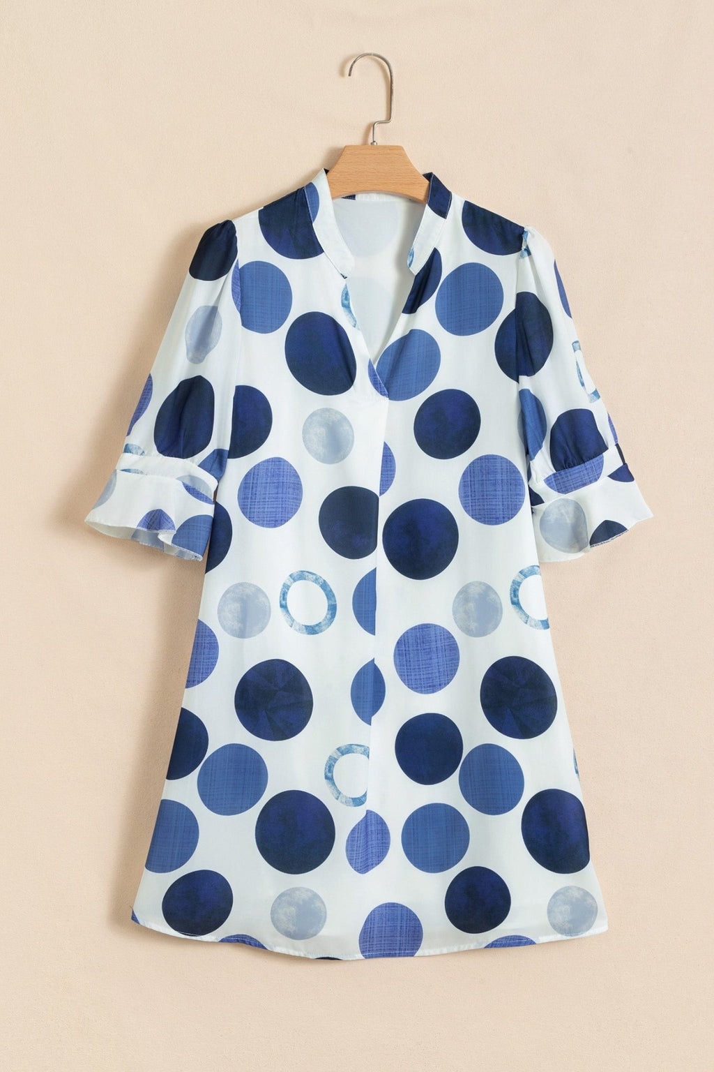 Polka Dot Flounced 3/4 Sleeve Mini Dress - Rooted & Reckless Co.
