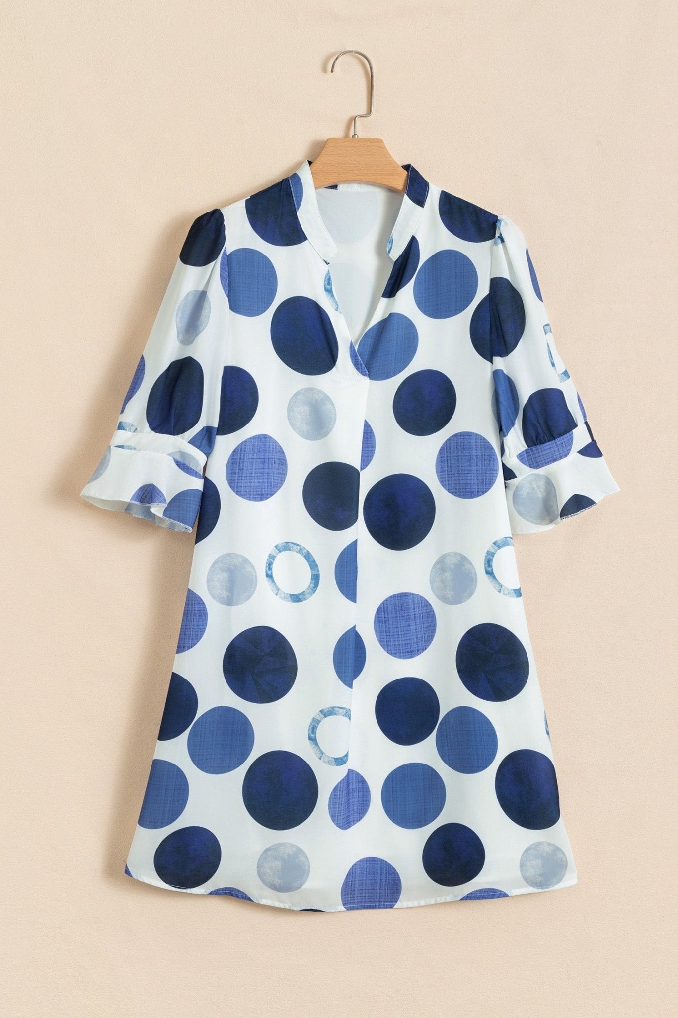 Polka Dot Flounced 3/4 Sleeve Mini Dress - Rooted & Reckless Co.