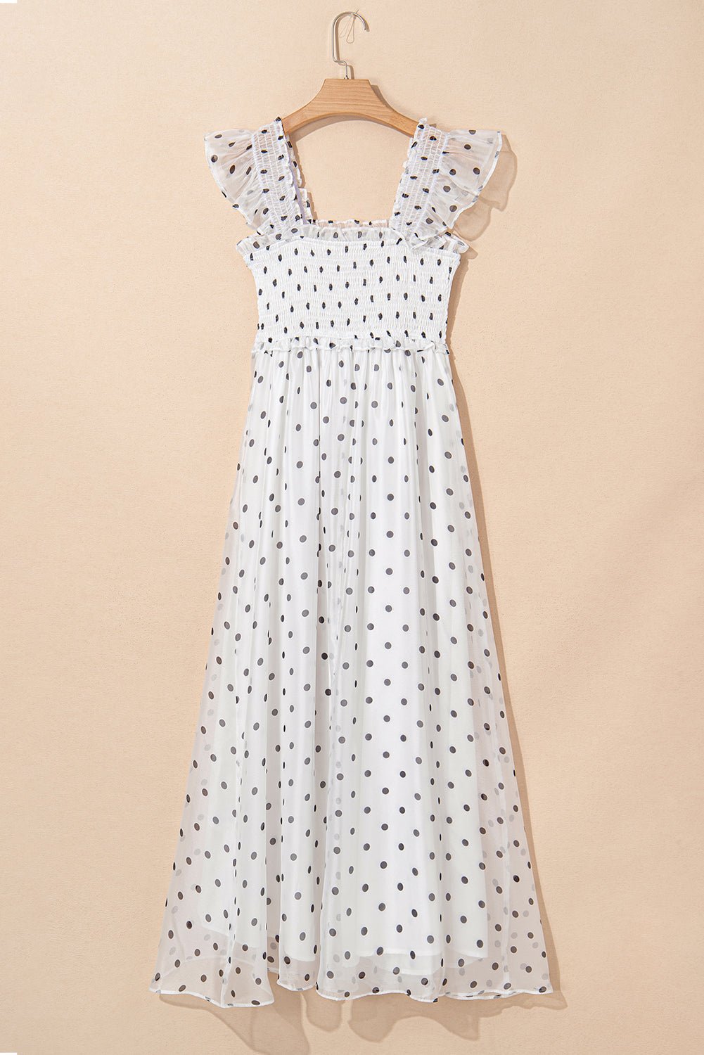 Polka Dot Flutter Sleeve Smocked Maxi Dress - Rooted & Reckless Co.