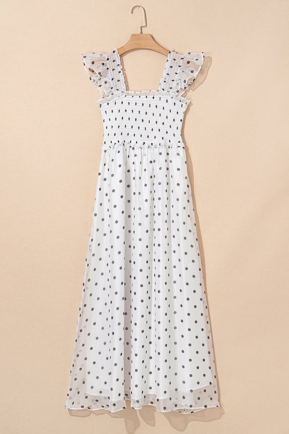 Polka Dot Flutter Sleeve Smocked Maxi Dress - Rooted & Reckless Co.