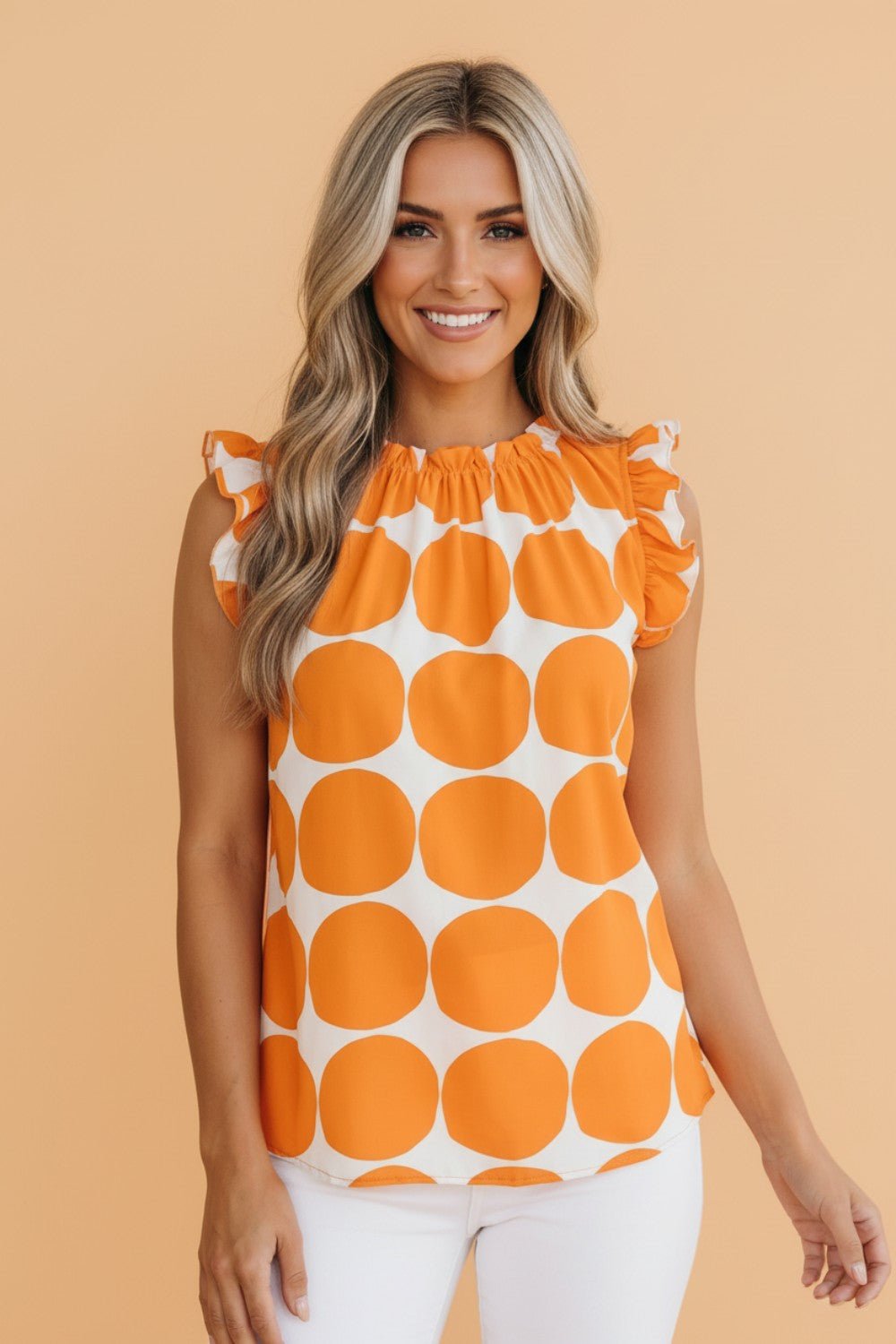 Polka Dot Frilled Round Neck Tank Top - Rooted & Reckless Co.