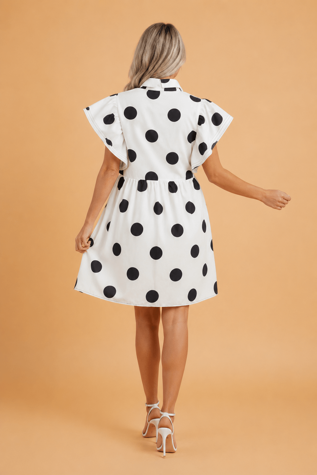 Polka Dot Half Button Ruffle Sleeve Mini Dress - Rooted & Reckless Co.