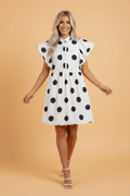 Polka Dot Half Button Ruffle Sleeve Mini Dress - Rooted & Reckless Co.