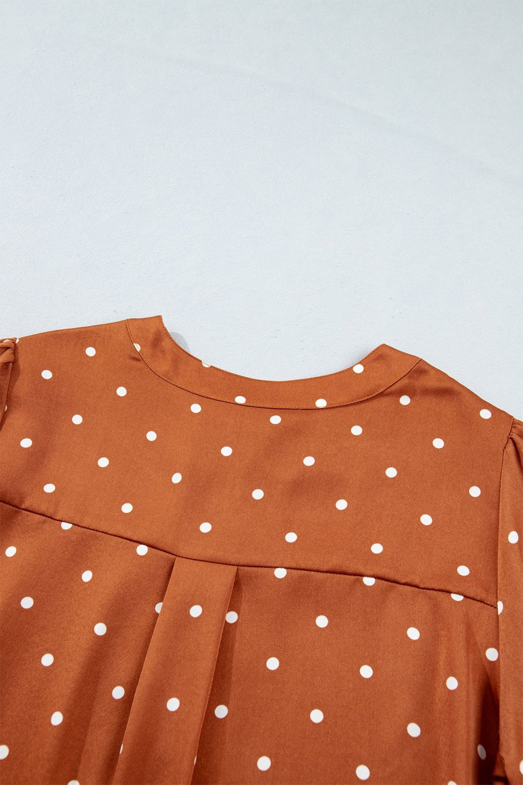 Polka Dot Half Button V-Neck Long Sleeve Blouse - Rooted & Reckless Co.