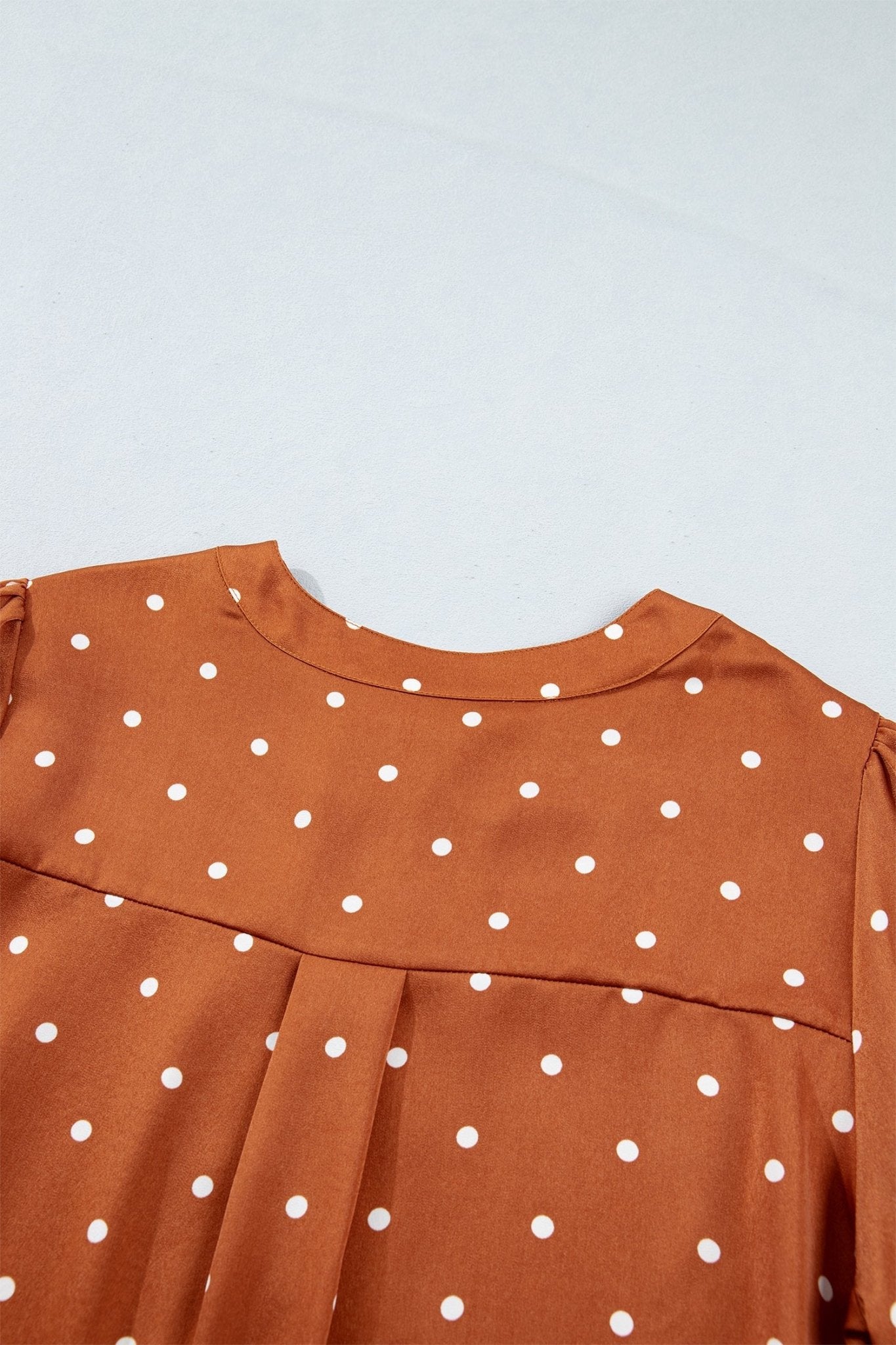 Polka Dot Half Button V-Neck Long Sleeve Blouse - Rooted & Reckless Co.