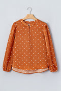 Polka Dot Half Button V-Neck Long Sleeve Blouse - Rooted & Reckless Co.