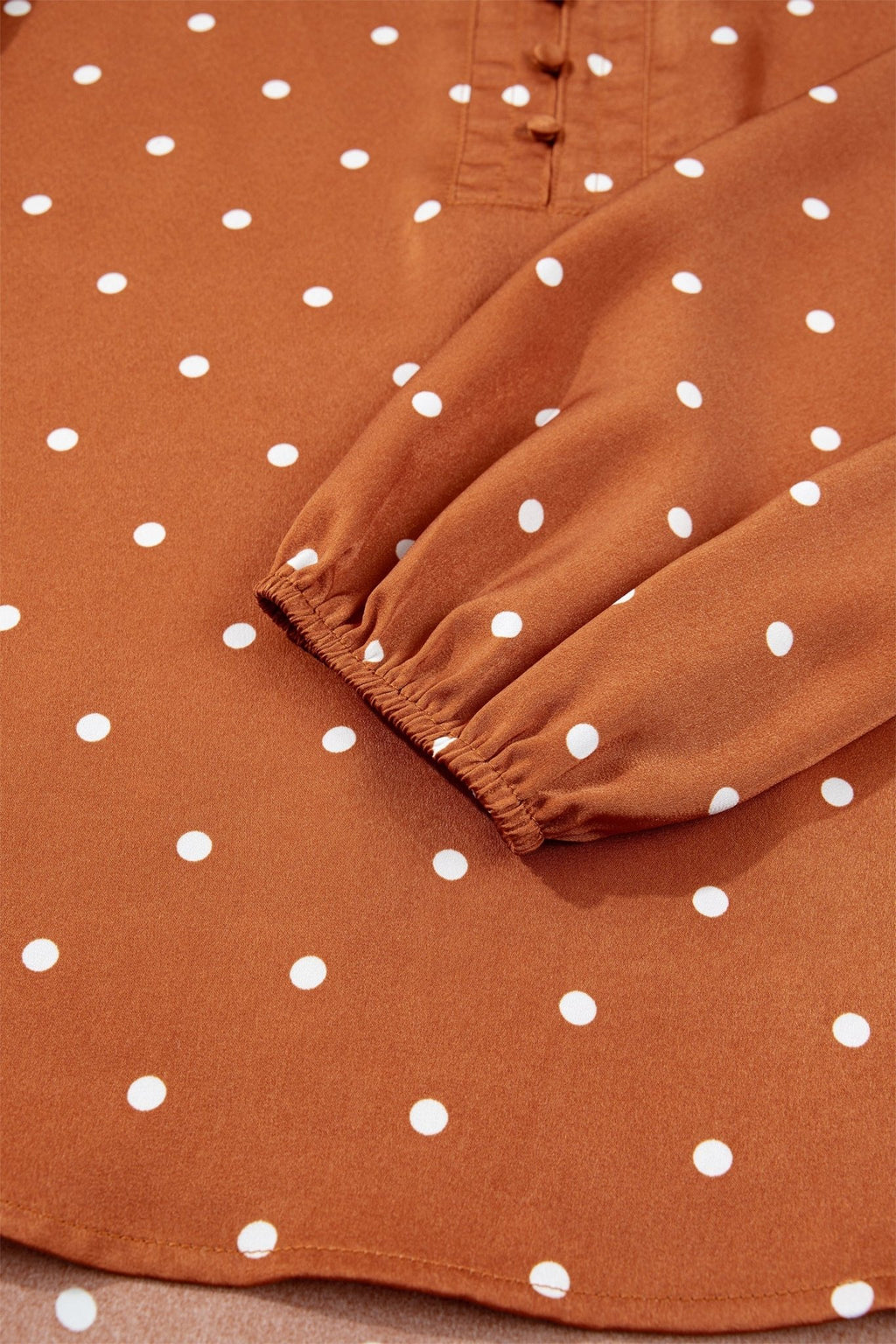 Polka Dot Half Button V-Neck Long Sleeve Blouse - Rooted & Reckless Co.