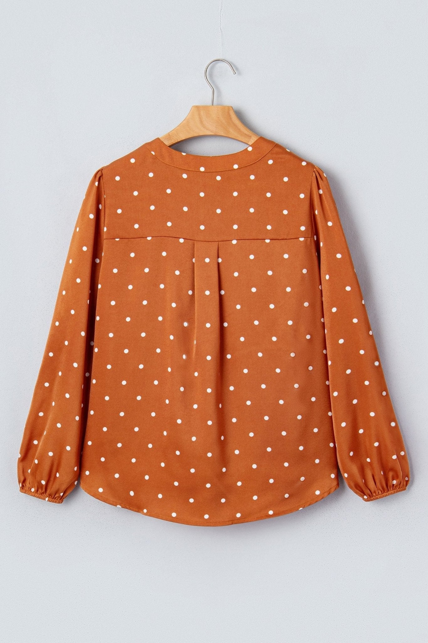 Polka Dot Half Button V-Neck Long Sleeve Blouse - Rooted & Reckless Co.