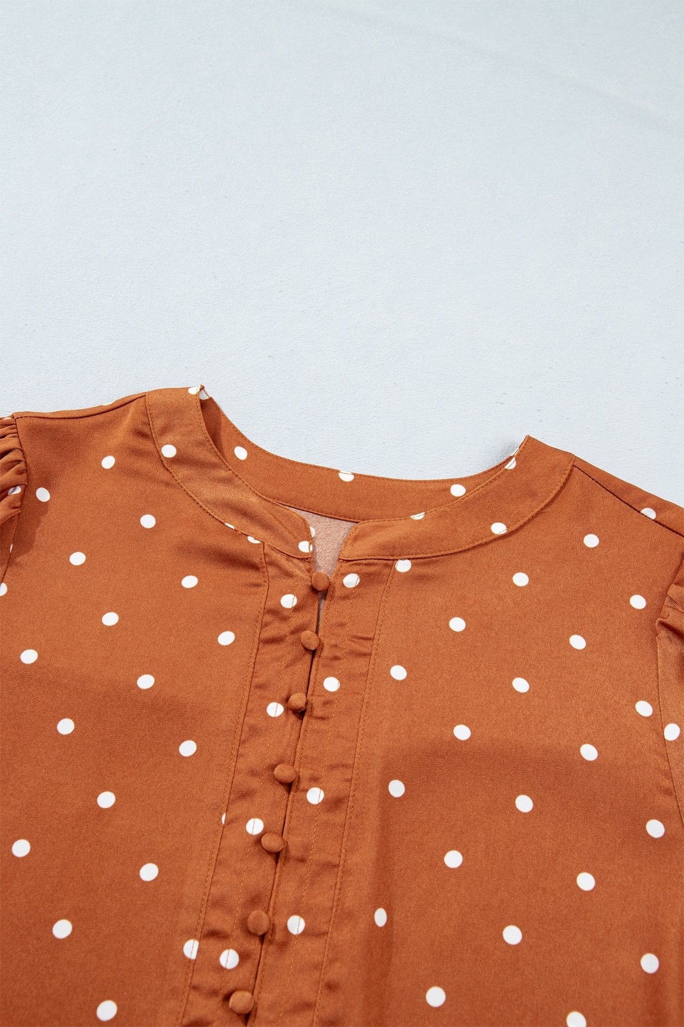 Polka Dot Half Button V-Neck Long Sleeve Blouse - Rooted & Reckless Co.